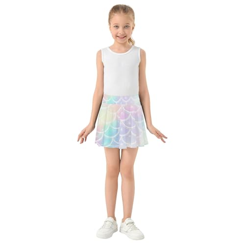 Athletic Shorts Girls Skorts Iridescent Pastel Mermaid Scales Tennis Skirts for Kids Cheer Little Girl 3t3