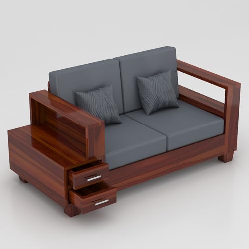 Image of Sheesham Wooden 2 Seater Sofa for Living Room | Solid Wood Sofa with Side Box Storage & Cushion | Rosewood Sofa Set for Home & Office | Lounge (Honey, 2 Seater)