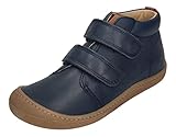 Super weiche, absolut flexible Barfußschuhe - Halbschuhe in minimal höherer Form mit Klett aus weichem Kalbsleder / Glattleder in Dunkelblau, innen mit weichem Glattleder ausgelegt, Innensohle herausnehmbar, in der etwas breiteren Leiste ( verglichen mit dem BEN & BOB Modell ) mit normaler, verstellbarer Spannhöhe ( Weite) von KOEL 4 KIDS aus der Barfußschuh Linie.