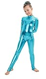Kepblom Girls Shiny Metallic Mock Neck Unitard Long Sleeve Zipper Back One Piece Bodysuit Costume