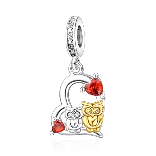 YUMINN Charms Dos Búhos en el Amor de Plata de Ley 925 para Pulseras y Collares de Mujer Colgante para el Día de Navidad Día de San Valentín Día de la Madre Regalos de Joyería para Mujers
