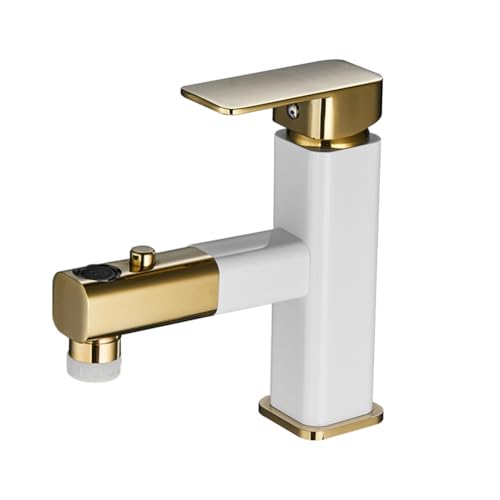 MMRTDJDR Grifos para Lavabo con rociador extraíble Grifo para Lavabo de baño Grifo Monomando para Lavabo de latón con rociador Extensible de 2 Funciones, Agua fría y Caliente, con mangueras estándar