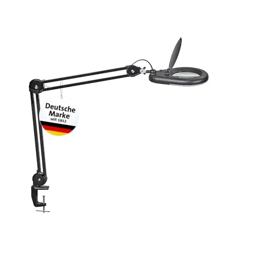 Maul LED Lupenleuchte, Arbeitsplatz Lampe, 3 Dioptrien Echtglas-Linse, 90 integrierte LEDs, Tageslichtweiß, mit Klemmfuß bis 6, 5 cm weite, Schwarz 8263490