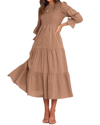 BTFBM Women Casual Long Sleeve Crew Neck Fall Dress Bohemian Relaxed Fit Floral Flowy Maxi Dresses Tiered Cocktail Dress