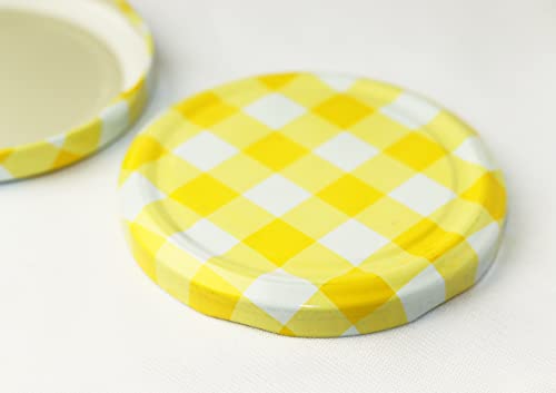 Metal Lug Cap 82 mm Lid for Glass Storage Jars and bottles (brand peerul) (Pack of 10, Yellow Checkered)