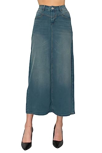 Fashion2Love Women's Juniors/Plus Size Stretch Denim Straight Long Skirt