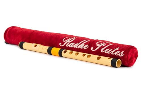 Image of Radhe Flutes | A Natural Right Handed Middle Bansuri | Black & Orange| Tuned With Tanpura A=440Hz | PVC Flute + Velvet Cover + Hindi & English Flute Lessons