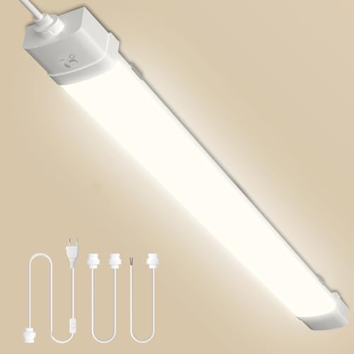 Litglobe Neon LED 90cm avec Detecteur Mouvement,30W 3000LM Connectable Tube Sensor Lampe,3000K Blanc Chaud Reglette LED,IP65 Étanche Plafonnier Tube pour...