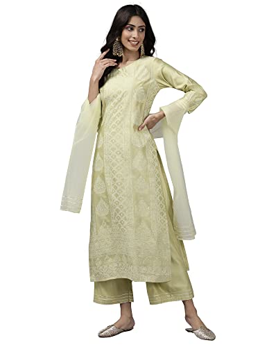 Image of INDO ERA Women Viscose Kurta with Sharara & Dupatta (Liva Kurta Set 3672L Sea Green L)
