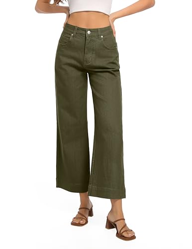 Womens High Waisted Stretchy Jeans - Wide Leg, Baggy, Loose, Trendy Jeans for Women