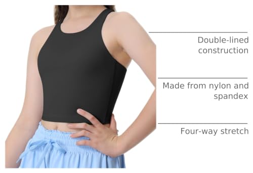 Image of Girls Tank Tops Double Lined Crop Tops for Kids High Crew Neck Racerback Basic Sleeveless Dance Top for Girls