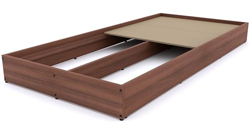 Image of WoodExpress Engineered Wood Single Floor Bed, 78 inch x 36 inch x 7 inch, Walnut | Without Mattress, Wooden Cot, For Bedroom, Living Room & Drawing Room, Walnut Finish, Durable Minimalist Design