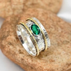 meditación gemas esterlina maciza joyería hecha a mano Anillo de meditación chapado en plata hombres y mujeres CRG1212AA
