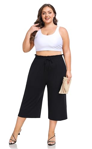 ZERDOCEAN Women's Plus Size Wide Leg Capris High Waisted Casual Lounge Pants with Drawstring Pockets4