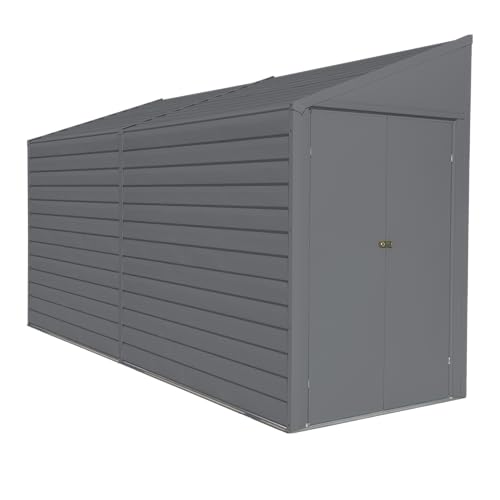 Arrow Yardsaver 4' x 10' Galvanized Steel Outdoor Storage Shed with Sloped Roof and Double-Door Entry, UV-Resistant Steel Floorless Compact Storage Shed, Charcoal