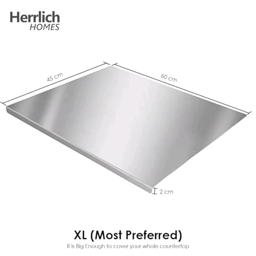 Image of Herrlich Homes Premium 304 Stainless Steel Chopping Board with Lip for Kitchen | 60 x 45 cm | Free Rollin Pin | for Cutting Vegetables, Fruits, Meat | Doughknead Board | Durable | X-Large
