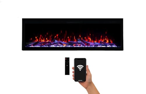 Camino Elettrico Weka Fireplace E50 WiFi, Stufa da Parete e da Incasso, Potenza 750 W/1500 W, 13 Colori di Retroilluminazione, Effetti Fiamma Regolabili, Protezione contro il Surriscaldamento (127 cm)