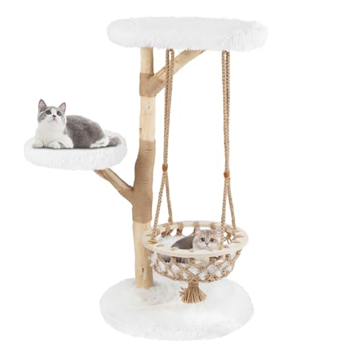 Árbol para gato de madera sólida Tangkula 48.5 pulg natural y blanco miniatura 1