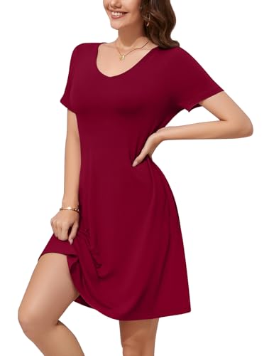 Image of WEACZZY Summer Dresses for Women 2026 V-Neck Casual T Shirt Dress Loose Short Sleeve Flowy Dresses with Pockets