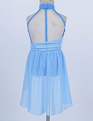 Oyolan Kids Girls Lyrical Ballet Dance Dress Sleeveless Halter Neck Gymnastic Leotard Modern Contemporary Dance Costume Light Blue 12 Years #TOP3