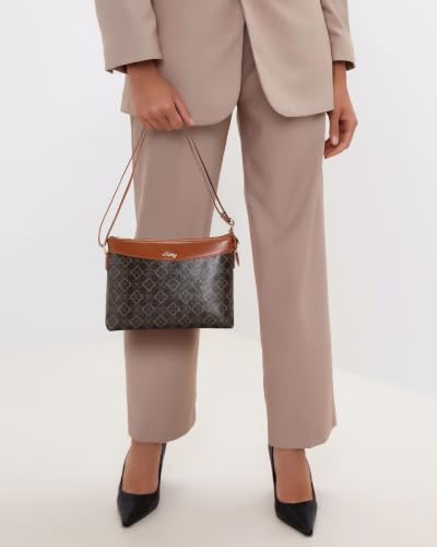 Image of Apery Elegant Printed Sling Bag | Two-Tone Faux Leather Shoulder Purse with Adjustable Strap