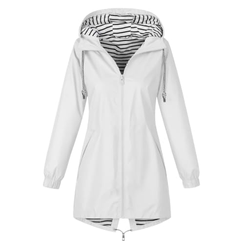 Rain Jacket Women Waterproof Windbreaker Lightweight Jackets with Pockets Striped Lined Hood3
