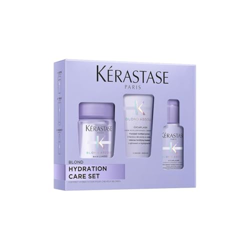 Kérastase, Blond Absolu, Pflegeroutine mit Shampoo, Haarspülung & Hitzeschutzspray, Für blondes und blondiertes Haar, Bain Lumière 80 ml, Fondant Cicaflash 75 ml & Cicaplasme Serum 45 ml
