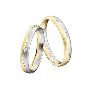 JC Trauringe Goud 333 tweekleurig paarprijs gematteerd I partnerringen geel en wit goud met gravure in een luxe doos I 2 trouwringen herenring zonder & damesring met zirkonia stenen I ICT25