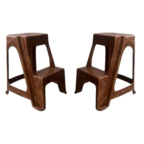 Image of Cello 2-Step HeavyDuty Plastic Multi Purpose Plastic Step Stool for Home, Office and Kitchen Use| Color: Sandalwood; Pack of 2