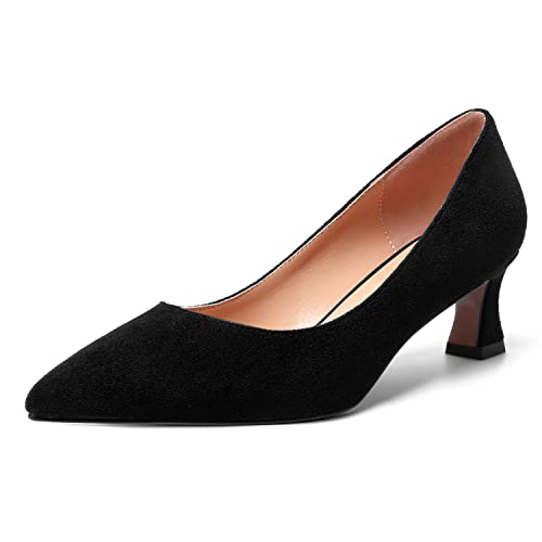 ROSERWISH Womens Pointed Toe Formal Suede Slip On Fashion Work Spool Low Heel Pumps Shoes 2 Inch