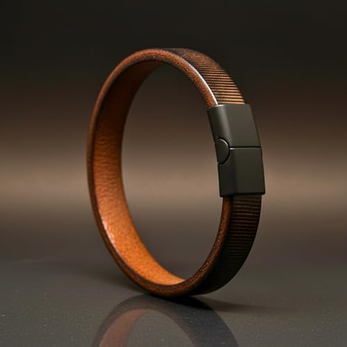 Image of THE MEN THING Leather Bracelet for Men - American Style Genuine Leather Multi-Layer Braided Bracelet with 100% Stainless Steel Magnetic Buckle for Men & Boys (8 inch)