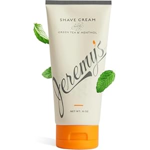 Jeremy’s Razors Shaving Cream for Men – All Natural Shave Cream With Green Tea & Menthol – Rich Lather For Face, Body, Head, Travel, Sensitive Skin & Razor Burn – Men’s Grooming (Made in USA, 6 Fl Oz)