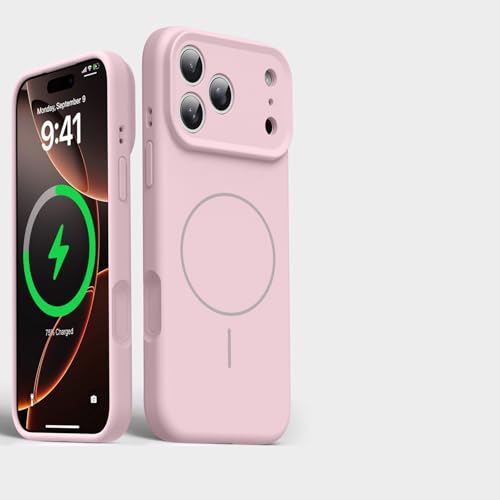 Coque iPhone 17 Pro magnétique premium en silicone solide rose élégant