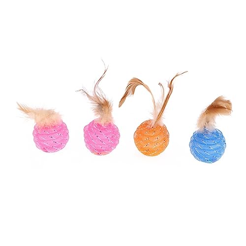COLLBATH 4pcs Cat Balls Scratching Toys for Active Kittens Interactive Line Ball Toy for Training and Exercise Random Colors