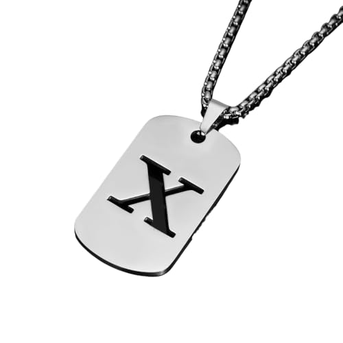 Name Necklace 26 English hollow letter dog tag pendant titanium steel men's and women's necklace couple clothing accessories, chain length 23.62 inches