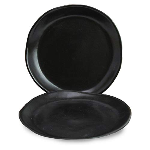 Roro Ceramic Stoneware Hand-Molded Modern Uneven Minamalist Matte Black Appetizer Plate Set Of 2 #TOP3