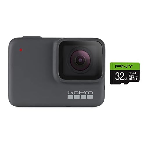 GoPro HERO7 Silver + PNY Elite-X 32GB microSDHC Card Adapter-UHS-I, U3 - Waterproof Digital Action Camera with Touch Screen 4K HD Video 10MP Photos Live Streaming Stabilization