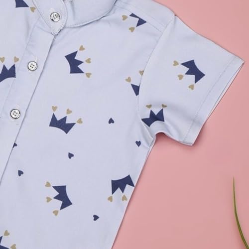 Image of Vikita Enterprise Kid Boy's Hosiery Cotton Blend Printed Cord Set with Mandarin Collar Short Sleeve Shirt and Side Pocket Elastic Waistband Closure Short Pant with Tie