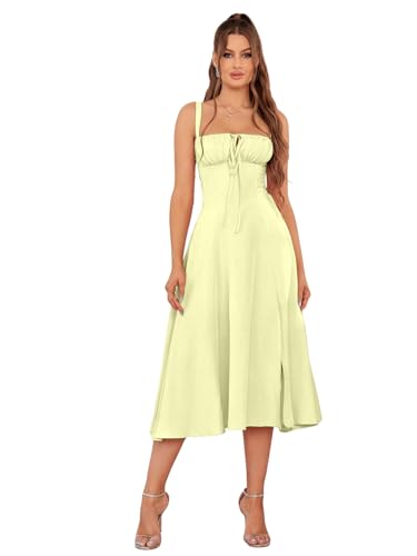 Image of Solid Lace Up Backless Ruched Boning Spaghetti Strap Slim Fit Long Cami Dress for Women's & Girl's