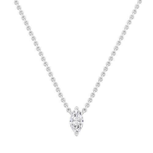 0.50 Carat (ctw) Marquise Lab Grown White Diamond or Cubic Zirconia Classic Solitaire Pendant with 18 inch Chain for Women in 925 Sterling Silver