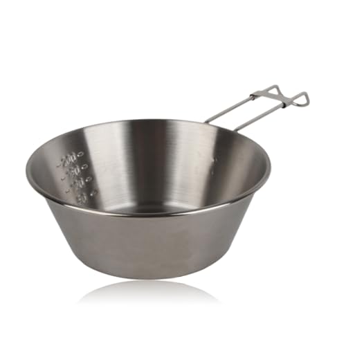 equlup Camping Bowl, 300ml Stainless Steel Camping Cookware with Folding Handle Portable Backpacking Dinnerware Soup Plate for Outdoor Picnic BBQ