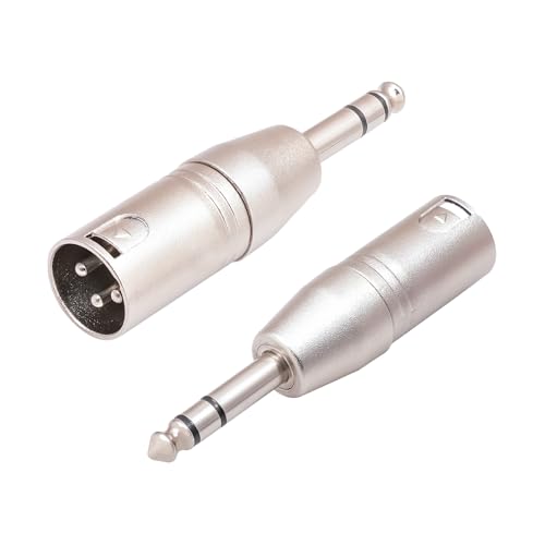 Pack de 2 Adaptadores XLR a Jack de 6,35 mm - Macho a Hembra, Conectores Robustos para Micrófono y Mezcladores, Convertidor para Auriculares, Altavoces, Amplificador, Mezclador de Audio