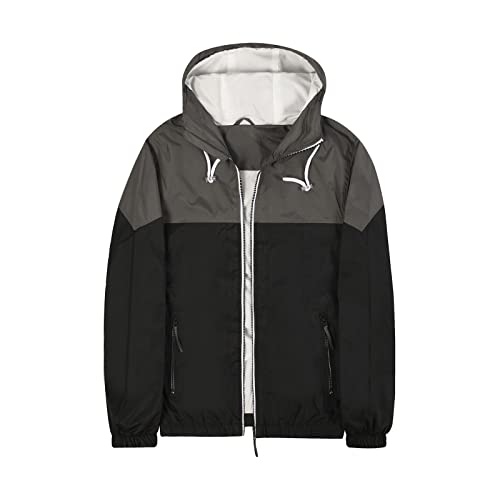 Lansbojun Mens Windbreaker Jackets Hooded Water-resistant Wind Breakers Casual Sportswear