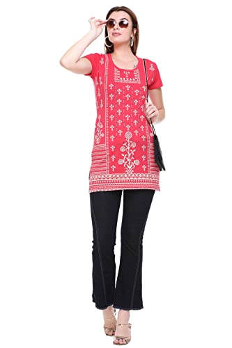 Image of In Love Women's Printed Cotton Plus Size Longline T-Shirt Half Sleeve with Pockets Pack of 2