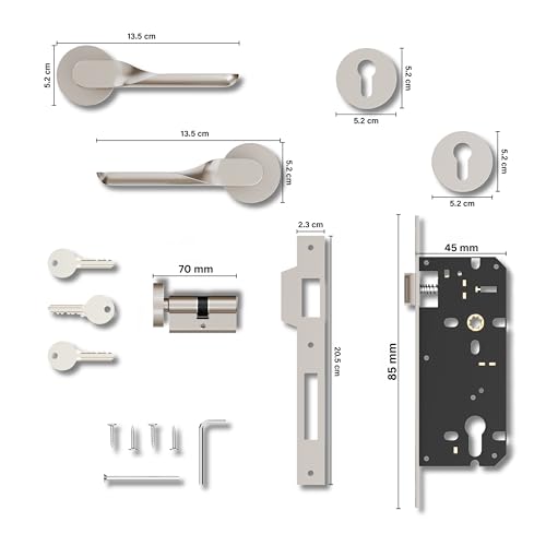 Image of GLOXY Mortise Door Locks for Main Door Lock Handle Set with Brass Lock Body Set with 3 Key Main Door Locks for Kitchen Balcony| Satin Finish (2 Years Warranty, Pack of 1)