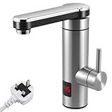 Hot Water Tap Tankless 220V 3.3KW, Electric Water Tap Kitchen/Bathroom Sink Faucet, 120° Rotatable Instant Hot Water Faucet with LED Digital Display 30-45℃, Energy Saving & Safe Protection