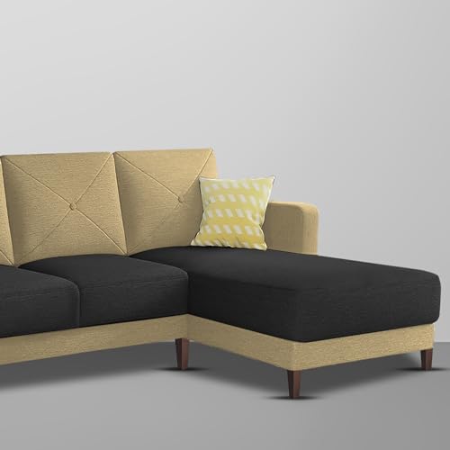 Image of Baloney RHS 6 Seater L Shape Sofa Set for Living Room (Cream Black Fabric) Premium Fabric Sofa