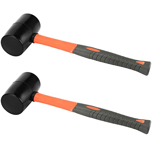KOHAND 2 Pack 16 oz Rubber Hammer, Solid Mallet Hammer, Fiberglass Handle Rubber Mallet for Flooring, Paving, Woodworking