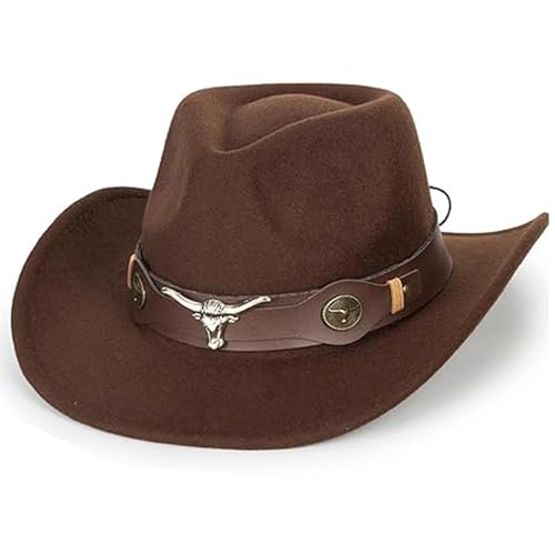 IZUS Kids Western Cowboy Hats Brown Felt Cowgirl Hat Brown Western Party Caps for Boys-Girls 4-8 Years