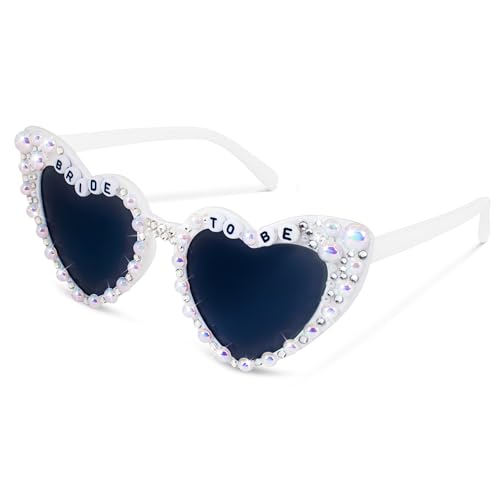 Edussy Bride Sunglasses For Bachelorette - Rhinestone and Pearls Heart Bride To Be Sunglass For Bachelorette Party Gifts Accessories Party Favors
